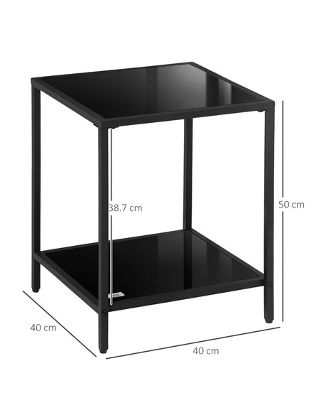 HOMCOM Side Table with Tempered Glass Top, End Table with 2-Tier Storage, Classic Accent Table with Steel Frame, Black 839-434V0 - pic 99913 | FastDaddyshop
