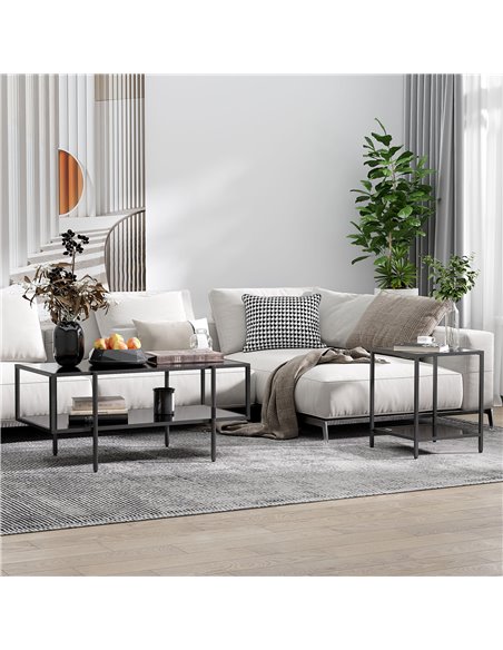 HOMCOM Side Table with Tempered Glass Top, End Table with 2-Tier Storage, Classic Accent Table with Steel Frame, Black 839-434V0 - pic 99914 | FastDaddyshop
