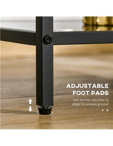 HOMCOM Side Table with Tempered Glass Top, End Table with 2-Tier Storage, Classic Accent Table with Steel Frame, Black 839-434V0
