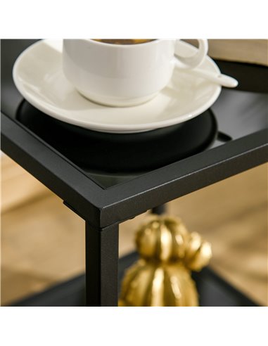 HOMCOM Side Table with Tempered Glass Top, End Table with 2-Tier Storage, Classic Accent Table with Steel Frame, Black 839-434V0