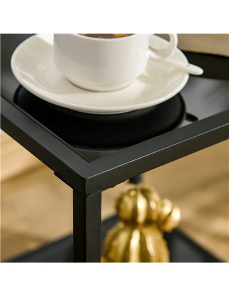 HOMCOM Side Table with Tempered Glass Top, End Table with 2-Tier Storage, Classic Accent Table with Steel Frame, Black 839-434V0 - pic 99918 | FastDaddyshop