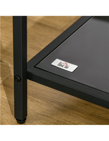 HOMCOM Side Table with Tempered Glass Top, End Table with 2-Tier Storage, Classic Accent Table with Steel Frame, Black 839-434V0