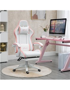Vinsetto PU Leather Racing Gaming Chair with Footrest, Removable Headrest and Lumber Support, Pink 2