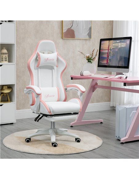 Vinsetto Racing Gaming Chair, Reclining PU Leather Computer Chair with 360 Degree Swivel Seat, Footrest, Removable Headrest Whit - pic 9993 | FastDaddyshop