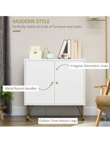 HOMCOM Storage Cabinet Slim Sideboard with Golden Hairpin Legs Adjustable Shelves for Living Room Dining Room Hallway White 838-