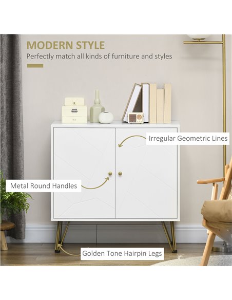 HOMCOM Storage Cabinet Slim Sideboard with Golden Hairpin Legs Adjustable Shelves for Living Room Dining Room Hallway White 838- - pic 99941 | FastDaddyshop