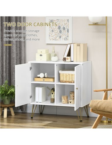 HOMCOM Storage Cabinet Slim Sideboard with Golden Hairpin Legs Adjustable Shelves for Living Room Dining Room Hallway White 838-