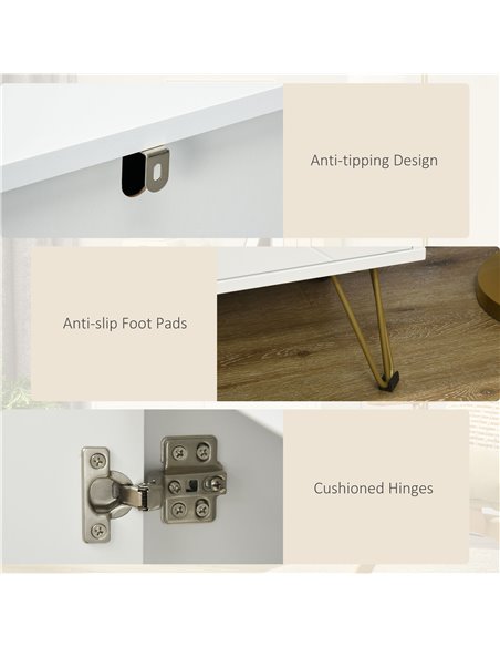 HOMCOM Storage Cabinet Slim Sideboard with Golden Hairpin Legs Adjustable Shelves for Living Room Dining Room Hallway White 838- - pic 99944 | FastDaddyshop