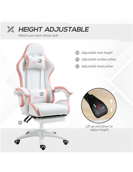 Vinsetto Racing Gaming Chair, Reclining PU Leather Computer Chair with 360 Degree Swivel Seat, Footrest, Removable Headrest Whit - pic 9995 | FastDaddyshop