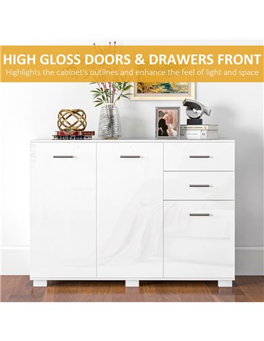 HOMCOM Sideboard, Modern Storage Cabinet with 2 Drawers, 3 Doors and Adjustable Shelves, Kitchen Cabinet for Living Room, Dining