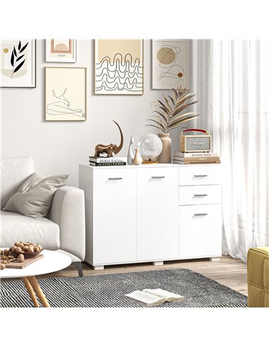 HOMCOM Sideboard, Modern Storage Cabinet with 2 Drawers, 3 Doors and Adjustable Shelves, Kitchen Cabinet for Living Room, Dining