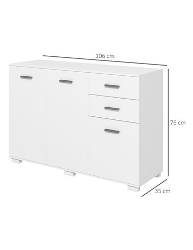 HOMCOM Sideboard, Modern Storage Cabinet with 2 Drawers, 3 Doors and Adjustable Shelves, Kitchen Cabinet for Living Room, Dining