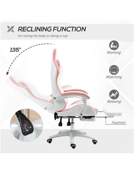 Vinsetto Racing Gaming Chair, Reclining PU Leather Computer Chair with 360 Degree Swivel Seat, Footrest, Removable Headrest Whit - pic 9996 | FastDaddyshop