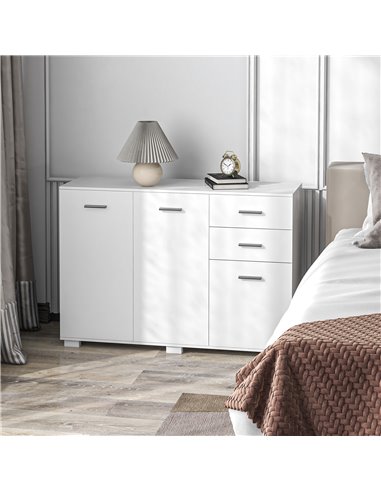HOMCOM Sideboard, Modern Storage Cabinet with 2 Drawers, 3 Doors and Adjustable Shelves, Kitchen Cabinet for Living Room, Dining