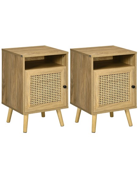 HOMCOM Bedside Table with Rattan Element, Side End Table with Shelf and Cupboard, 39cmx35cmx60cm, Set of 2, Natural 831-599V03ND - pic 99965 | FastDaddyshop