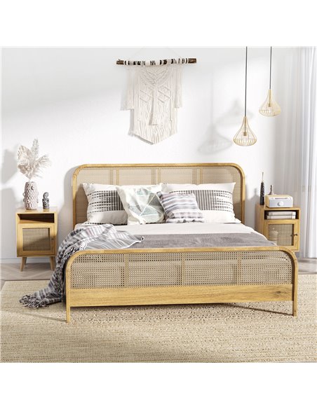HOMCOM Bedside Table with Rattan Element, Side End Table with Shelf and Cupboard, 39cmx35cmx60cm, Set of 2, Natural 831-599V03ND - pic 99966 | FastDaddyshop