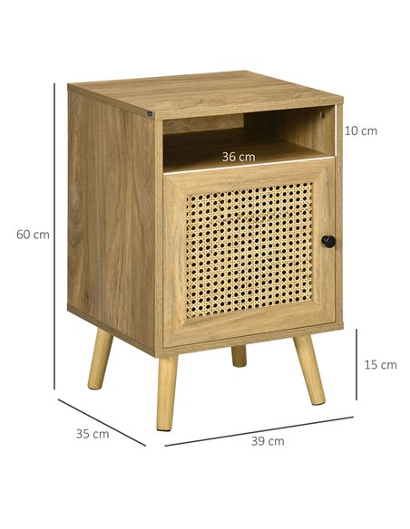 HOMCOM Bedside Table with Rattan Element, Side End Table with Shelf and Cupboard, 39cmx35cmx60cm, Set of 2, Natural 831-599V03ND - pic 99967 | FastDaddyshop