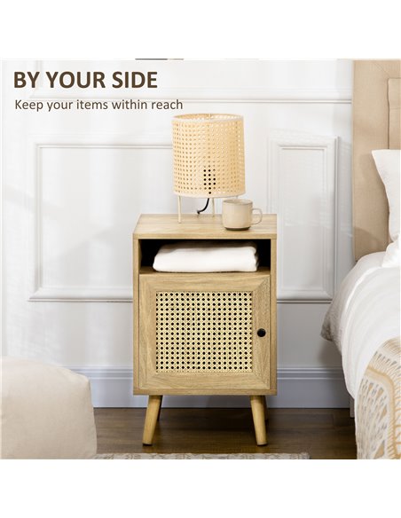 HOMCOM Bedside Table with Rattan Element, Side End Table with Shelf and Cupboard, 39cmx35cmx60cm, Set of 2, Natural 831-599V03ND - pic 99968 | FastDaddyshop