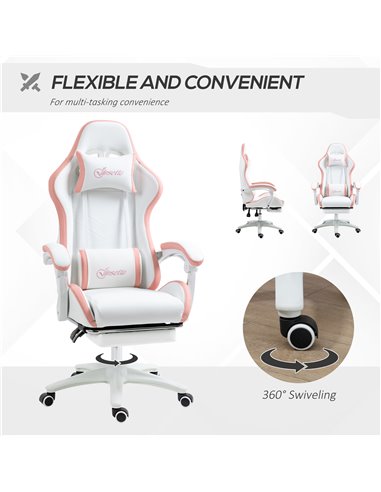 Vinsetto Racing Gaming Chair, Reclining PU Leather Computer Chair with 360 Degree Swivel Seat, Footrest, Removable Headrest Whit