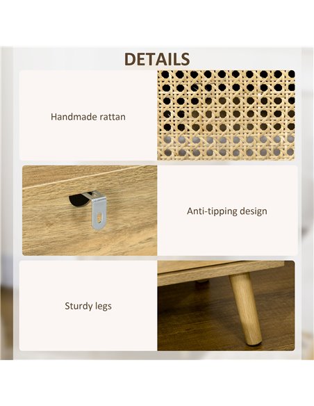 HOMCOM Bedside Table with Rattan Element, Side End Table with Shelf and Cupboard, 39cmx35cmx60cm, Set of 2, Natural 831-599V03ND - pic 99970 | FastDaddyshop