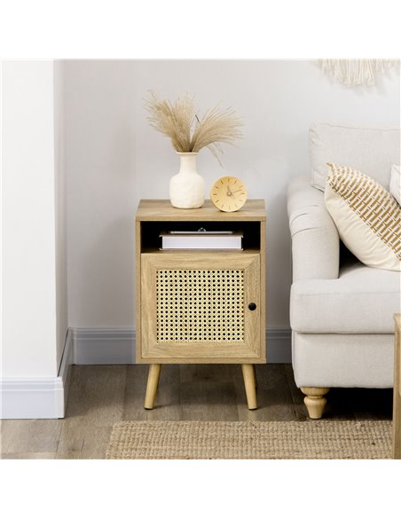 HOMCOM Bedside Table with Rattan Element, Side End Table with Shelf and Cupboard, 39cmx35cmx60cm, Set of 2, Natural 831-599V03ND - pic 99971 | FastDaddyshop