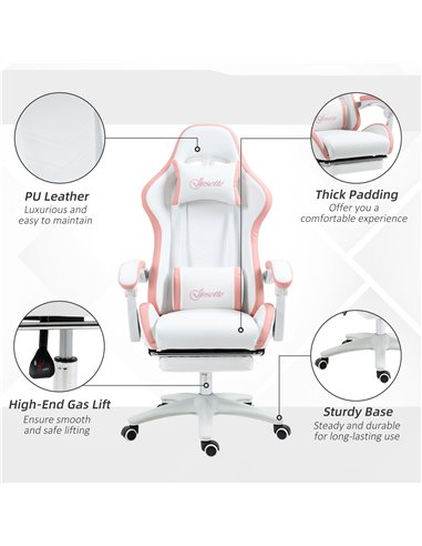 Vinsetto Racing Gaming Chair, Reclining PU Leather Computer Chair with 360 Degree Swivel Seat, Footrest, Removable Headrest Whit