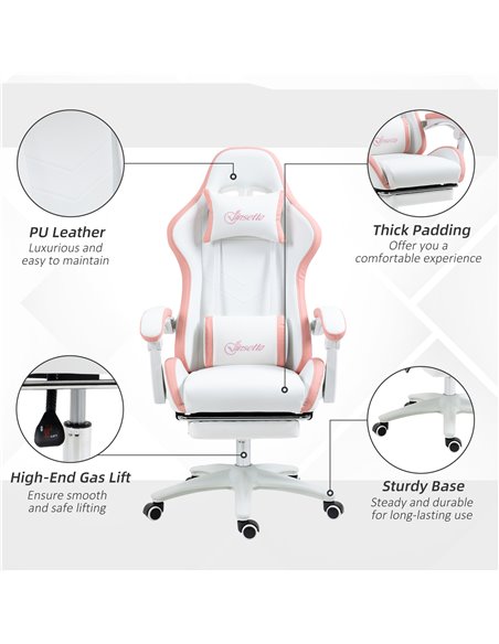 Vinsetto Racing Gaming Chair, Reclining PU Leather Computer Chair with 360 Degree Swivel Seat, Footrest, Removable Headrest Whit - pic 9998 | FastDaddyshop