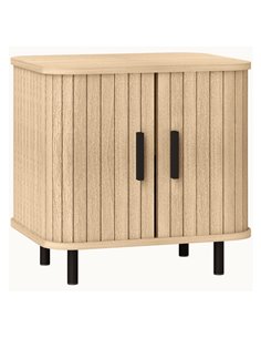 HOMCOM Bedside Table, Nordic Side Table with Roller Shutter Style Sliding Doors and Metal Legs for Bedroom, Living Room, Oak Ton