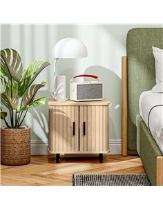 HOMCOM Bedside Table, Nordic Side Table with Roller Shutter Style Sliding Doors and Metal Legs for Bedroom, Living Room, Oak Ton 2