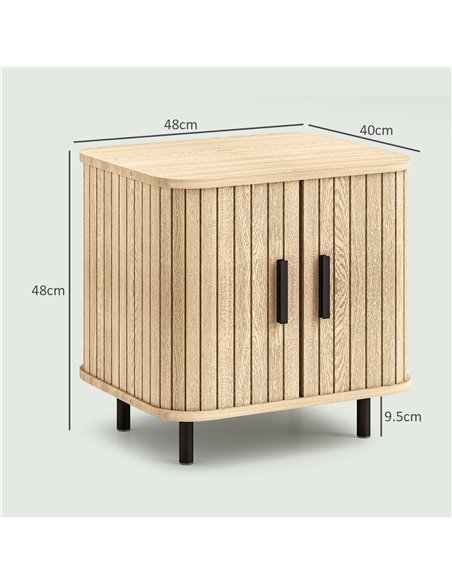 HOMCOM Bedside Table, Nordic Side Table with Roller Shutter Style Sliding Doors and Metal Legs for Bedroom, Living Room, Oak Ton - pic 99985 | FastDaddyshop