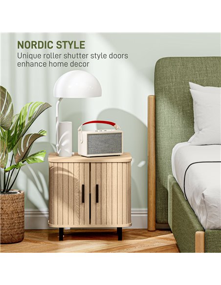 HOMCOM Bedside Table, Nordic Side Table with Roller Shutter Style Sliding Doors and Metal Legs for Bedroom, Living Room, Oak Ton - pic 99986 | FastDaddyshop