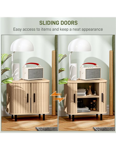 HOMCOM Bedside Table, Nordic Side Table with Roller Shutter Style Sliding Doors and Metal Legs for Bedroom, Living Room, Oak Ton - pic 99987 | FastDaddyshop