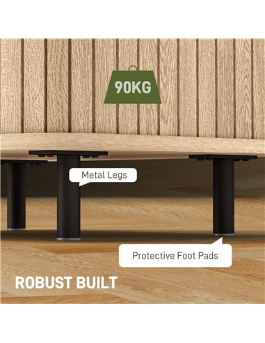 HOMCOM Bedside Table, Nordic Side Table with Roller Shutter Style Sliding Doors and Metal Legs for Bedroom, Living Room, Oak Ton