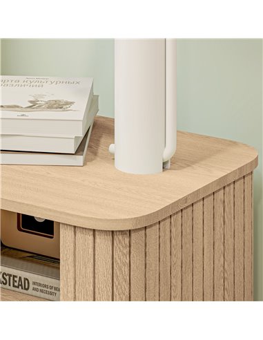 HOMCOM Bedside Table, Nordic Side Table with Roller Shutter Style Sliding Doors and Metal Legs for Bedroom, Living Room, Oak Ton