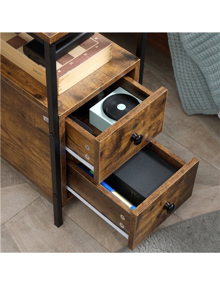 HOMCOM Set of 2 Side Table, Narrow Bedside Table with 2 Drawers and Storage Shelf, Industrial End Table with Metal Frame for Sma - pic 99999 | FastDaddyshop